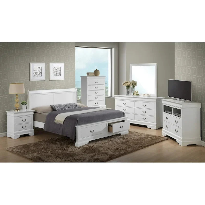 Louis Philippe King Storage Wood Panel Bed