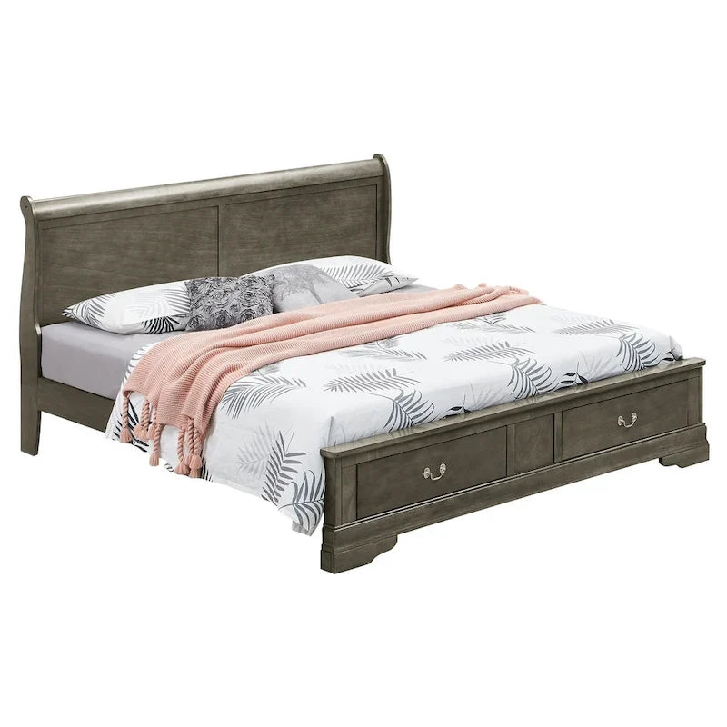 Louis Philippe King Storage Wood Panel Bed
