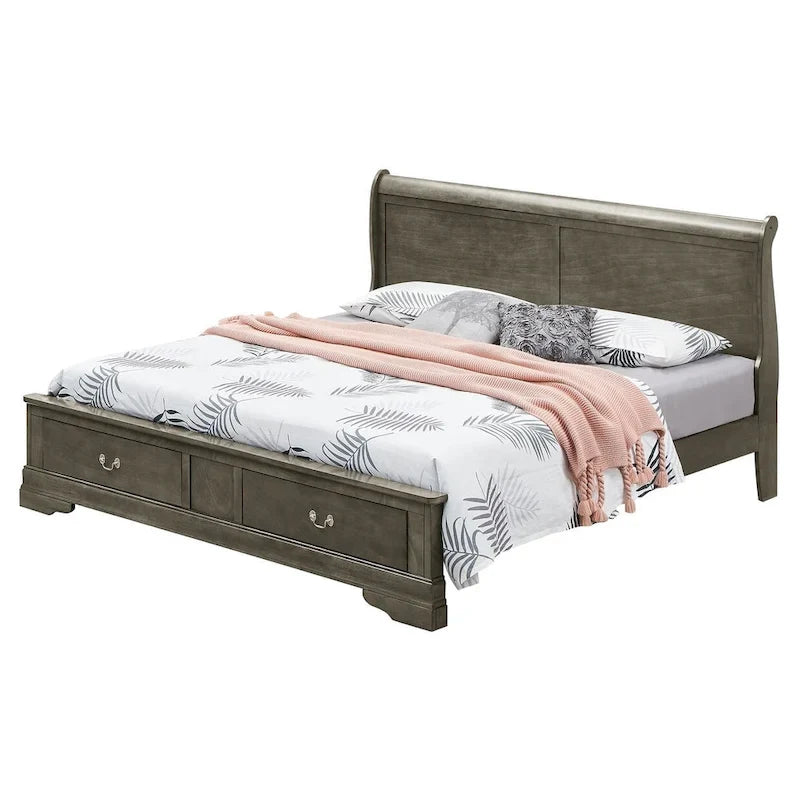 Louis Philippe King Storage Wood Panel Bed