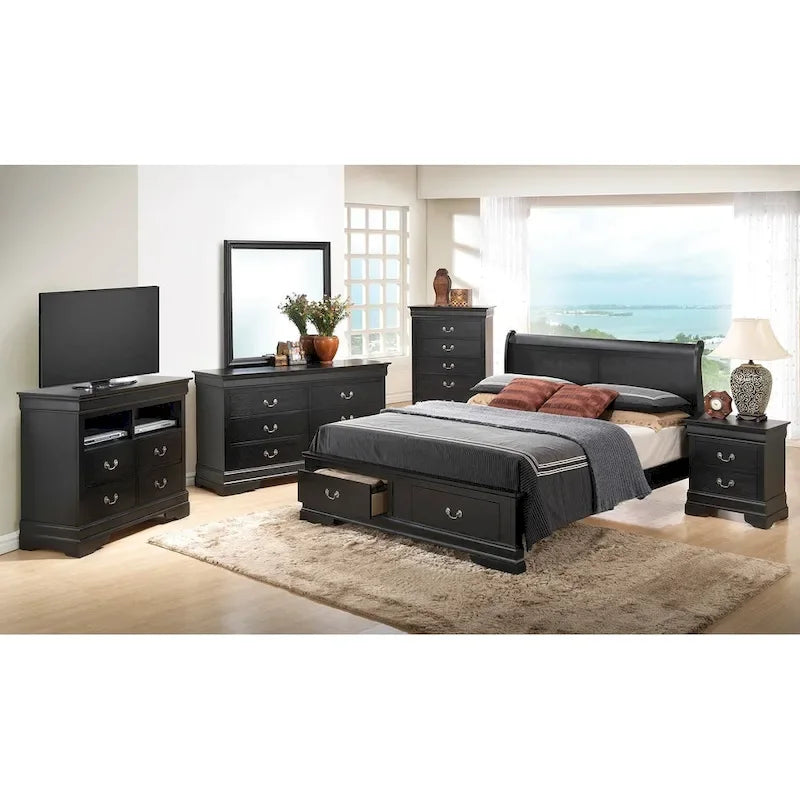 Louis Philippe King Storage Wood Panel Bed