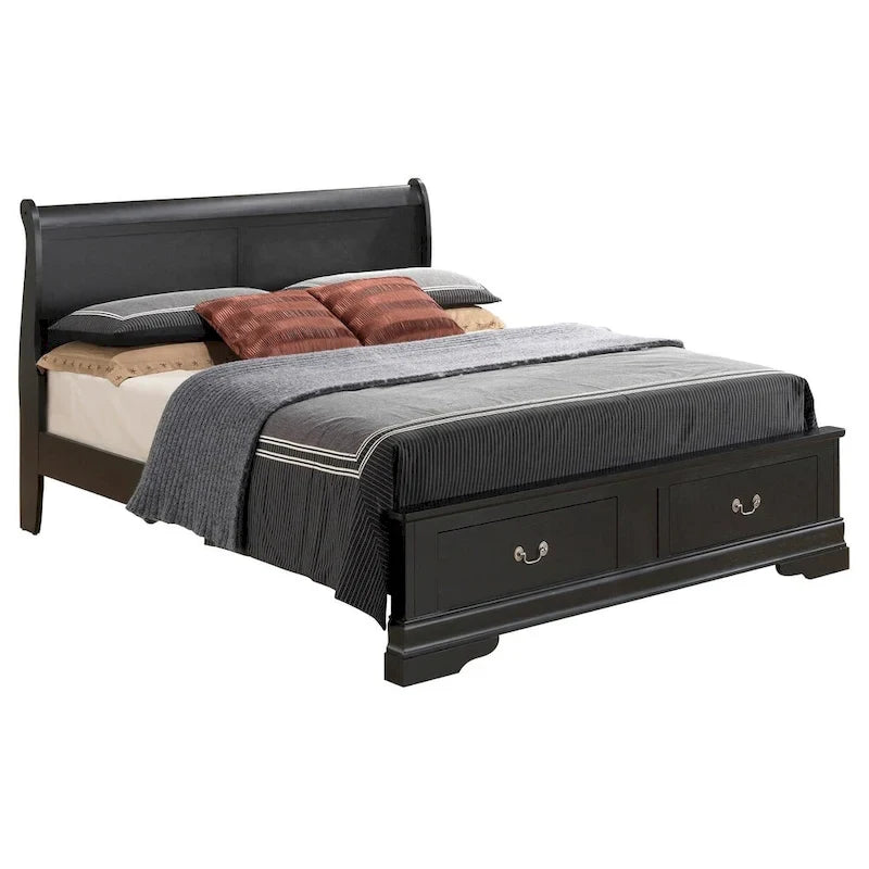 Louis Philippe King Storage Wood Panel Bed