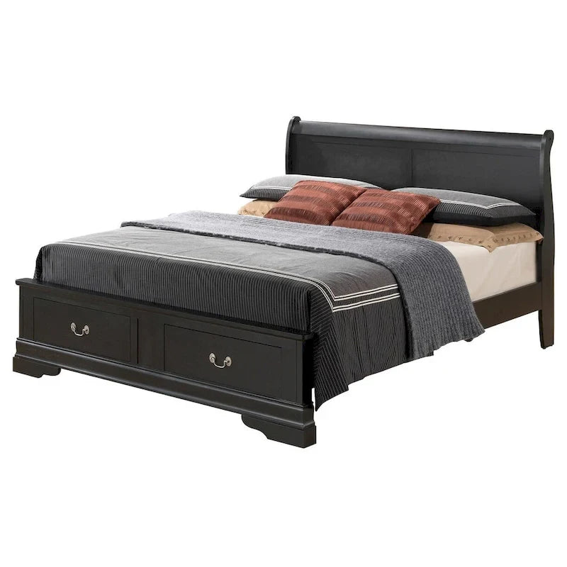 Louis Philippe King Storage Wood Panel Bed