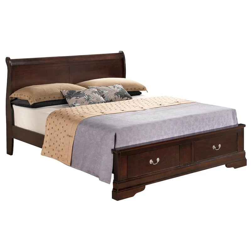 Louis Philippe King Storage Wood Panel Bed