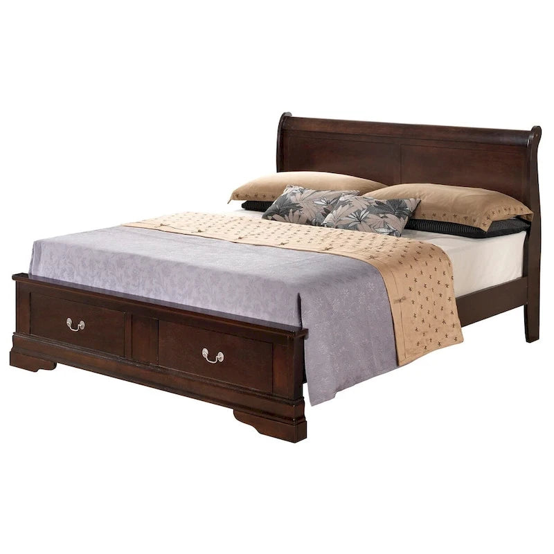 Louis Philippe King Storage Wood Panel Bed