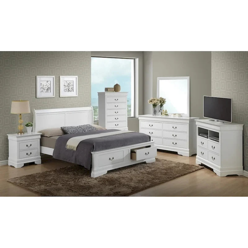 Louis Philippe King Storage Wood Panel Bed