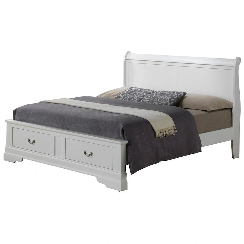 Louis Philippe King Storage Wood Panel Bed