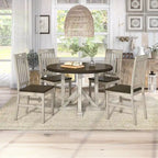 Derry Farmhouse Antique White and Dark Oak Solid Wood 5-Piece Dining Table Set by Furniture of America