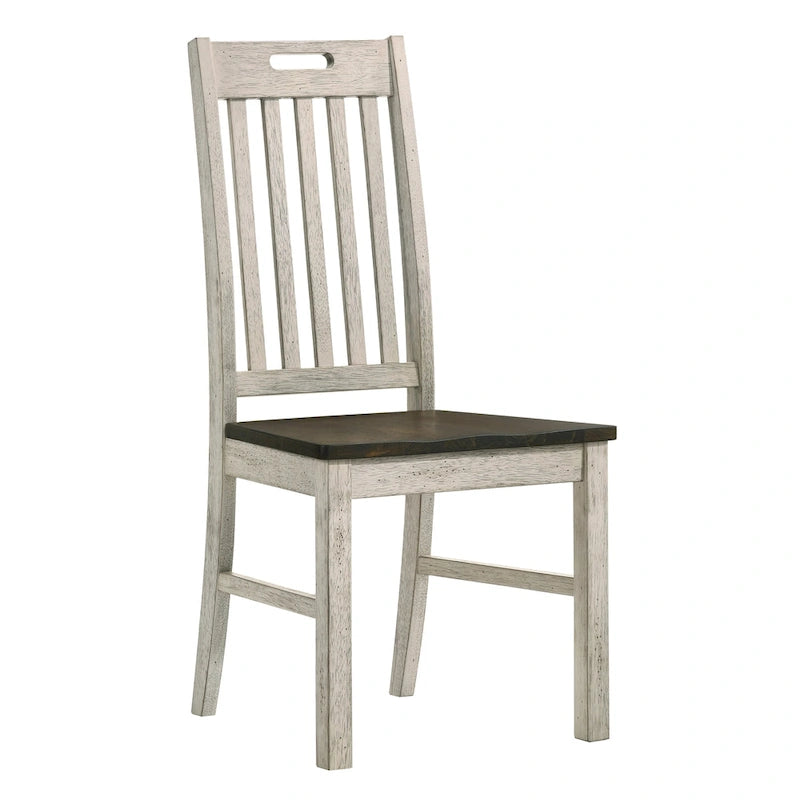 Derry Farmhouse Antique White and Dark Oak Solid Wood 5-Piece Dining Table Set by Furniture of America