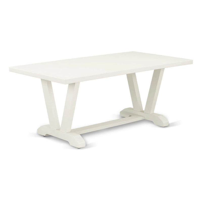 East West Furniture Dining Table Set- a Wooden Table and Cream Linen Fabric Parsons Chairs, Linen White(Pieces Options)
