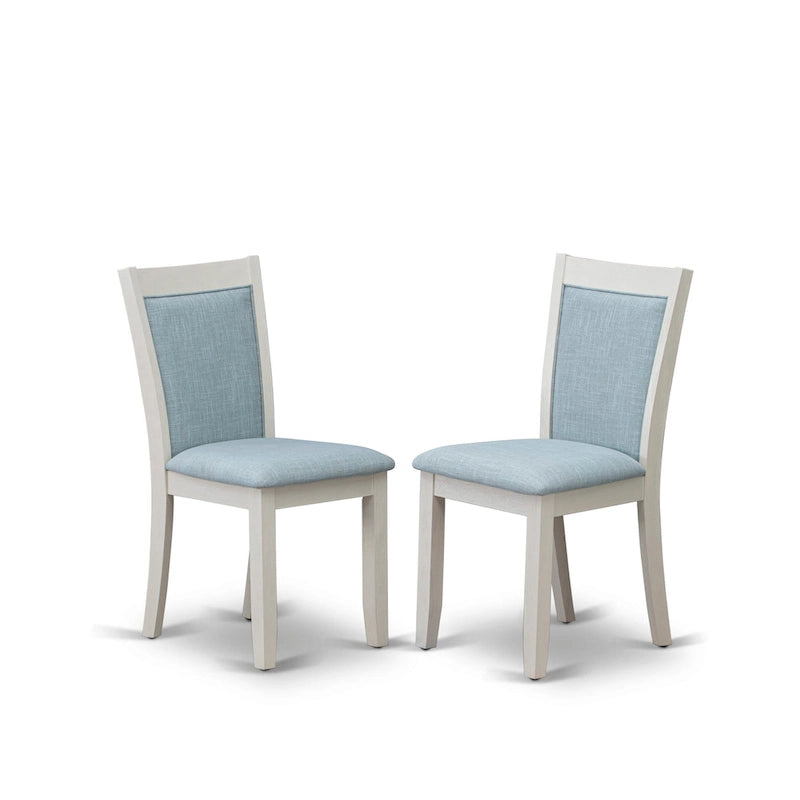 East West Furniture Dining Table Set- a Wooden Table and Cream Linen Fabric Parsons Chairs, Linen White(Pieces Options)
