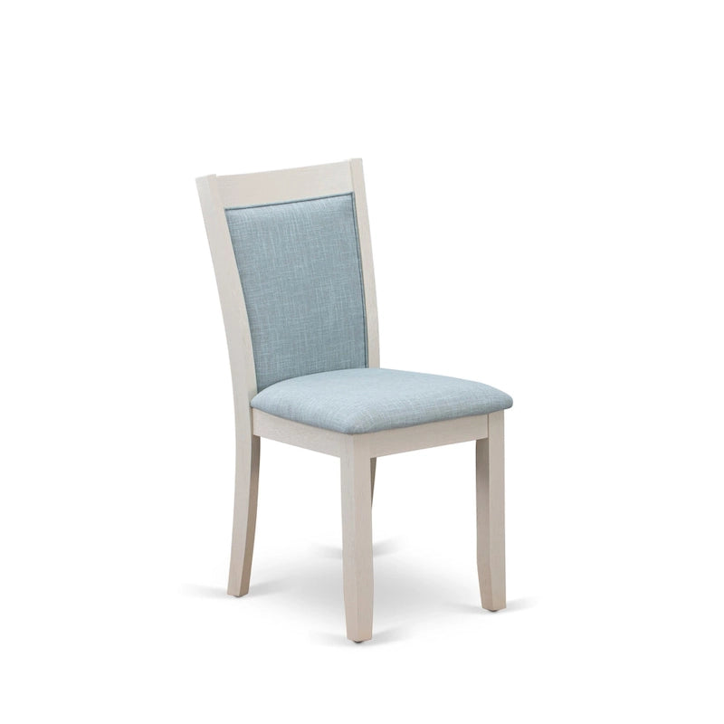 East West Furniture Dining Table Set- a Wooden Table and Cream Linen Fabric Parsons Chairs, Linen White(Pieces Options)