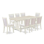 East West Furniture Dining Table Set- a Wooden Table and Cream Linen Fabric Parsons Chairs, Linen White(Pieces Options)