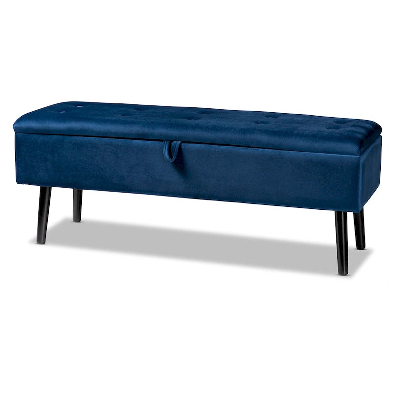 Black Velvet Button-Tufted Storage Bench