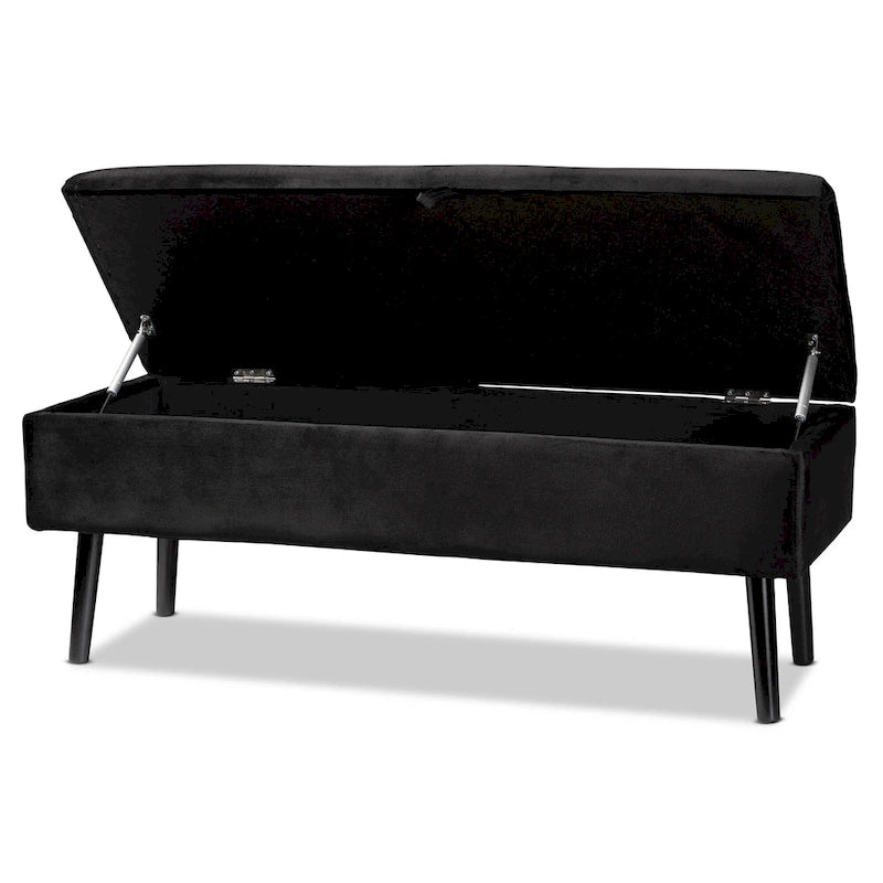 Black Velvet Button-Tufted Storage Bench