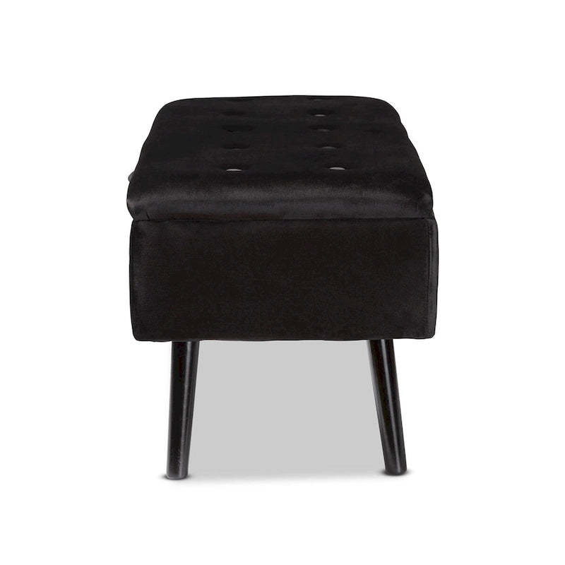 Black Velvet Button-Tufted Storage Bench