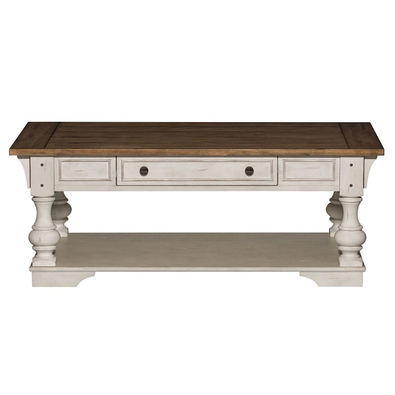 Morgan Creek Antique White Wire Brushed Tobacco Accents Cocktail Table