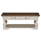 Morgan Creek Antique White Wire Brushed Tobacco Accents Cocktail Table