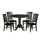 East West Furniture 5 Piece Dinette Set- a Round Dining Table with Dropleaf and 4 Dining Room Chairs, (Finish Options)