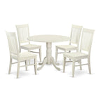 East West Furniture 5 Piece Dinette Set- a Round Dining Table with Dropleaf and 4 Dining Room Chairs, (Finish Options)