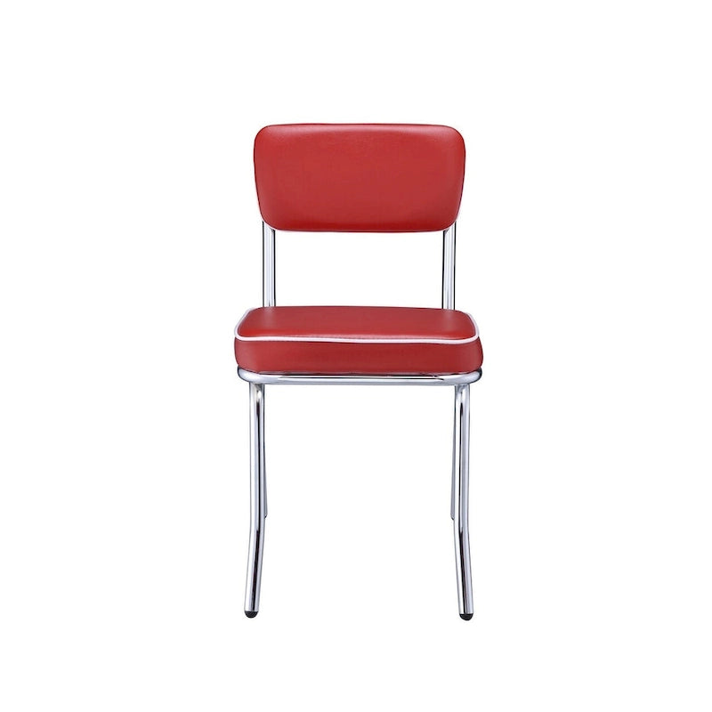 Dining Side Chair Set of 2, Retro Red Faux Leather, Chrome Metal Legs