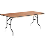 6-Foot Rectangular Wood Folding Banquet Table with Clear Coated Finished Top