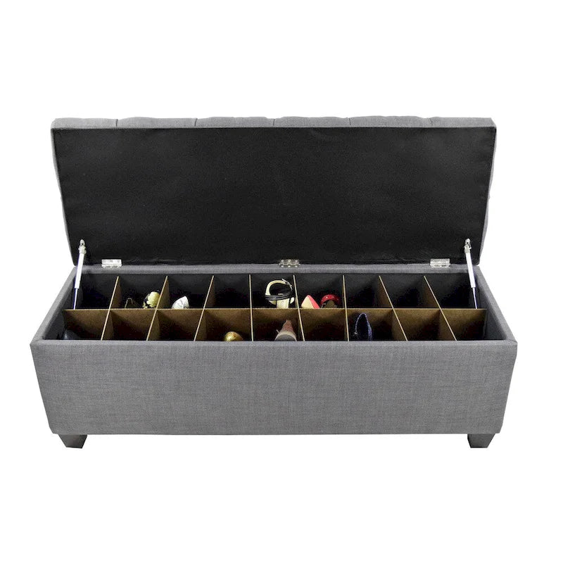 The Sole Secret Grey-Red Tint Diamond Tufted Shoe Storage Bench