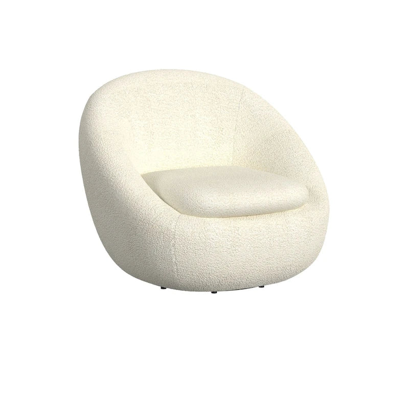 White Sherpa Barrel Swivel Chair with Removable Cushion