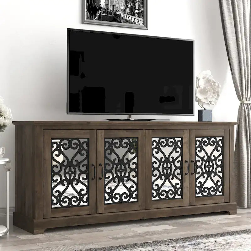 GALANO Calidia 68.2 in. Grey Stone 4-Door Wide TV Stand for TVs up to 75 in. - 68.2L x 17.1W x 29.3H