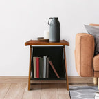 Casual Home Z-Shaped Sofa Side Table with Canvas Storage Basket