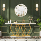 70.9 Inch Extra Long Modern Sofa Console Table with Faux Marble Tabletop Base Gold Frame for Living Room Entryway Hallway