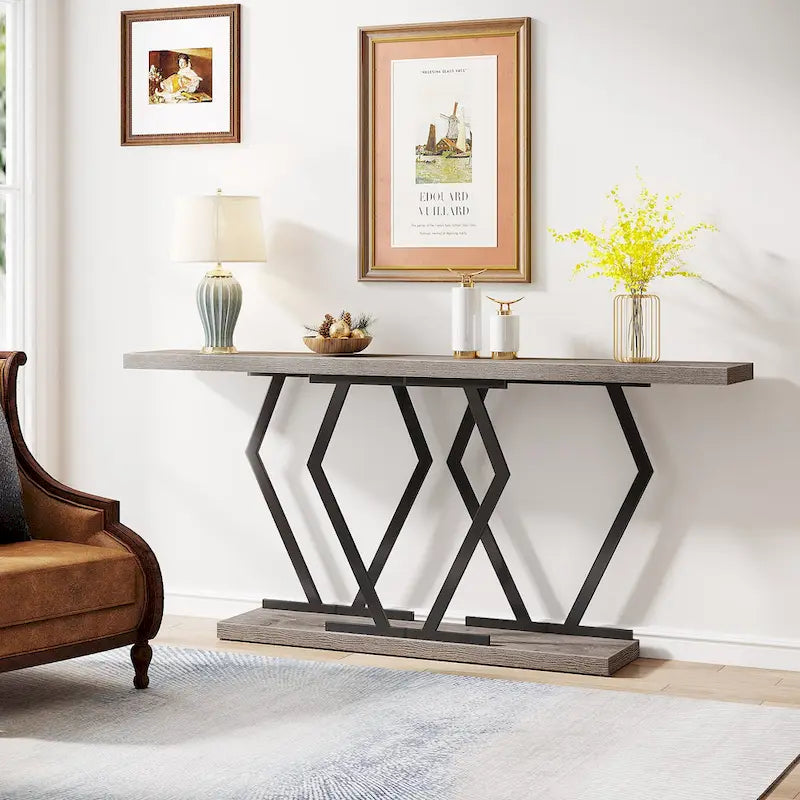 70.9 Inch Extra Long Modern Sofa Console Table with Faux Marble Tabletop Base Gold Frame for Living Room Entryway Hallway