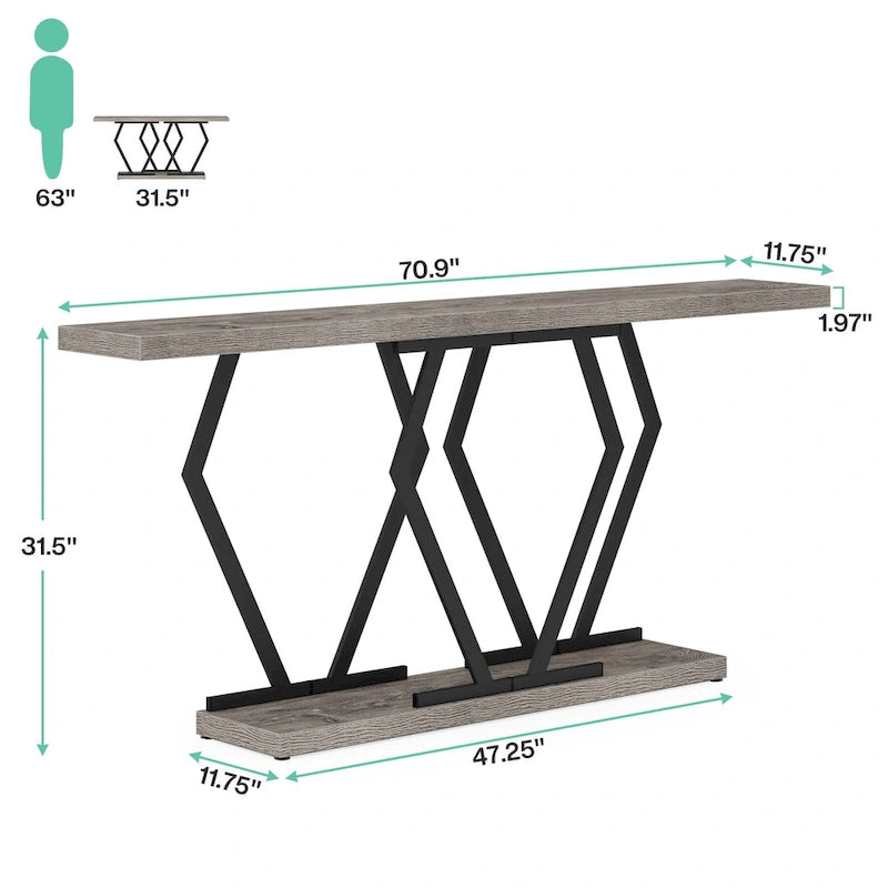70.9 Inch Extra Long Modern Sofa Console Table with Faux Marble Tabletop Base Gold Frame for Living Room Entryway Hallway