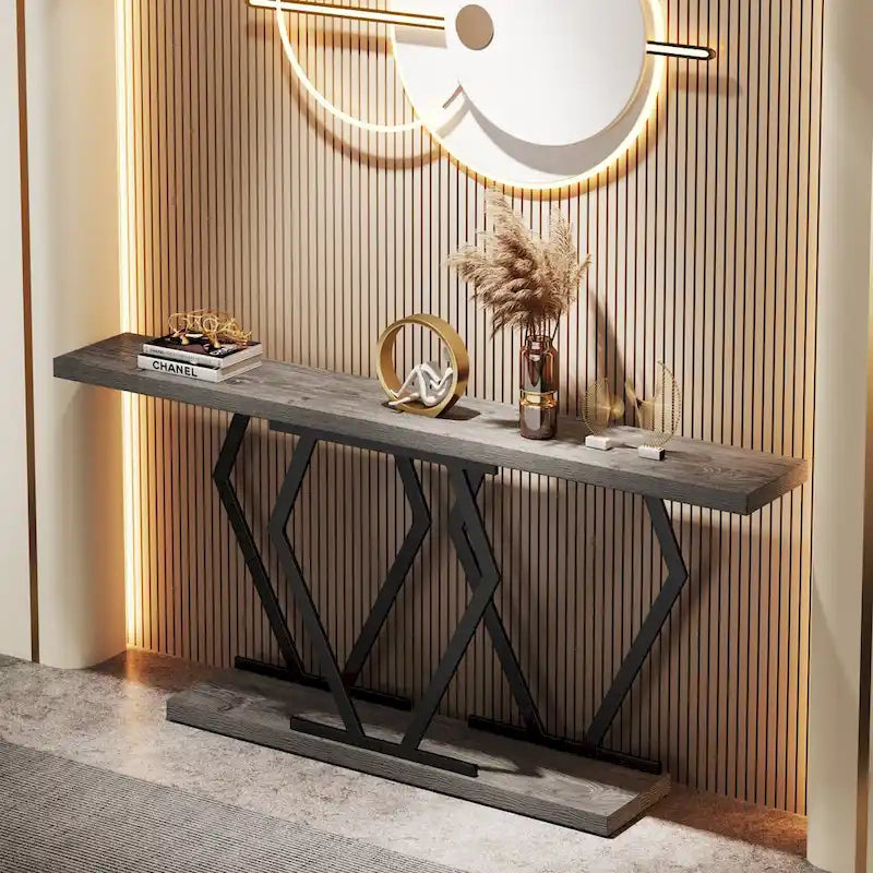 70.9 Inch Extra Long Modern Sofa Console Table with Faux Marble Tabletop Base Gold Frame for Living Room Entryway Hallway