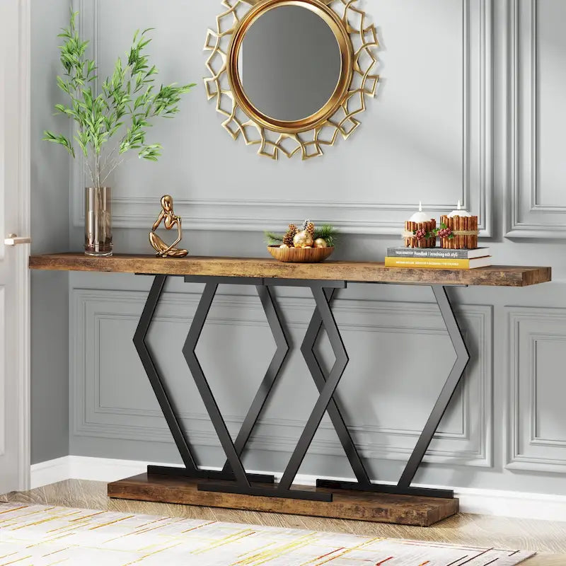 70.9 Inch Extra Long Modern Sofa Console Table with Faux Marble Tabletop Base Gold Frame for Living Room Entryway Hallway