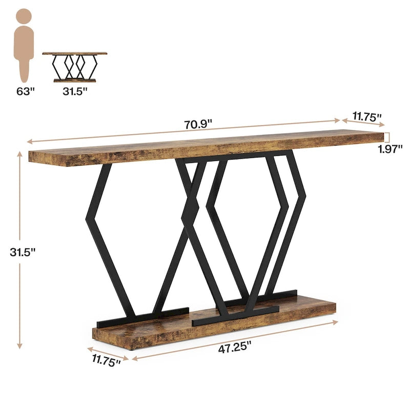 70.9 Inch Extra Long Modern Sofa Console Table with Faux Marble Tabletop Base Gold Frame for Living Room Entryway Hallway