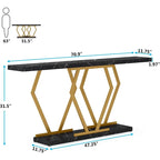 70.9 Inch Extra Long Modern Sofa Console Table with Faux Marble Tabletop Base Gold Frame for Living Room Entryway Hallway