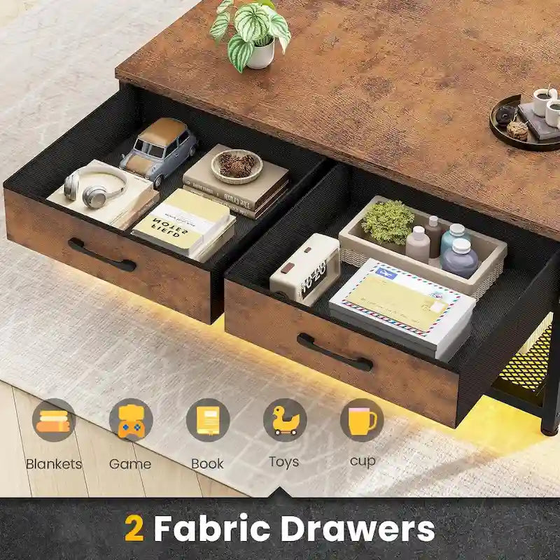 Lift Top Coffee Table Open Storage Shelf & Hidden Classified Storage