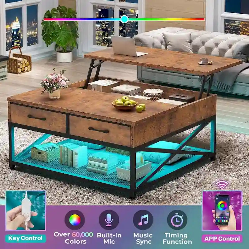 Lift Top Coffee Table Open Storage Shelf & Hidden Classified Storage