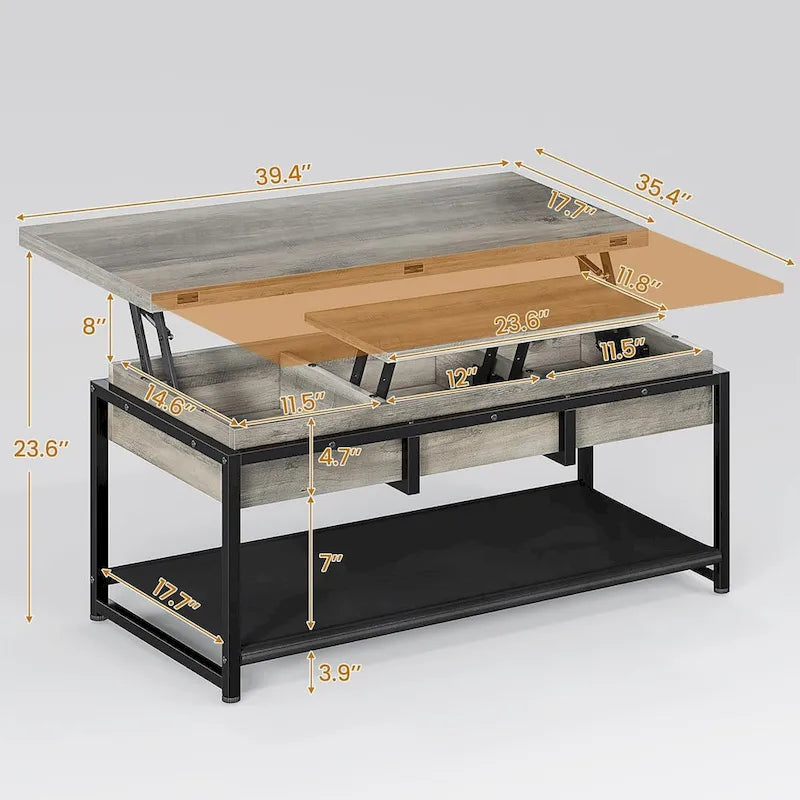 Lift Top Coffee Table Open Storage Shelf & Hidden Classified Storage