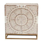 Ercilia Modern Bohemian White and Rustic Brown Mother of Pearl Storage Cabinet