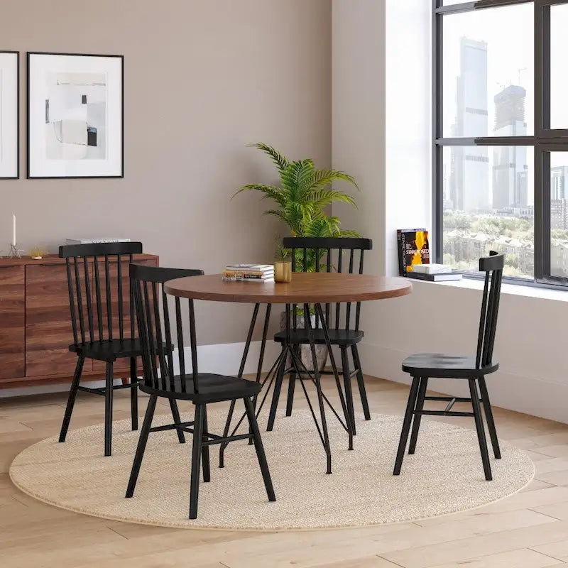Windsor Style Commercial Solid Wood Spindle Back Dining Chairs -Set of 2