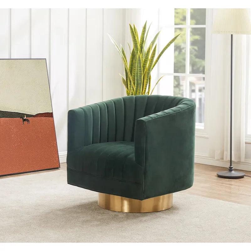 SAFAVIEH Couture Matejka Swivel Channel Tufted Barrel Chair - 28 W x 31 L x 30 H - 28Wx31Dx30H