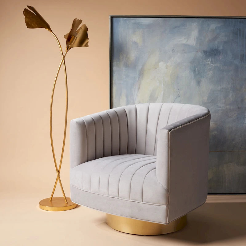 SAFAVIEH Couture Matejka Swivel Channel Tufted Barrel Chair - 28 W x 31 L x 30 H - 28Wx31Dx30H