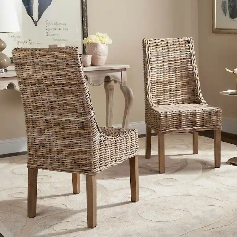 SAFAVIEH Charolette Indoor Wicker Brown Sloping Arm Chairs (Set of 2) - 20 x 24 x 39 - 20Wx24Dx39H