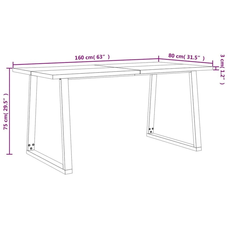 vidaXL Dining Table with Live Edge 78.7x35.4x29.5 Solid Wood Acacia