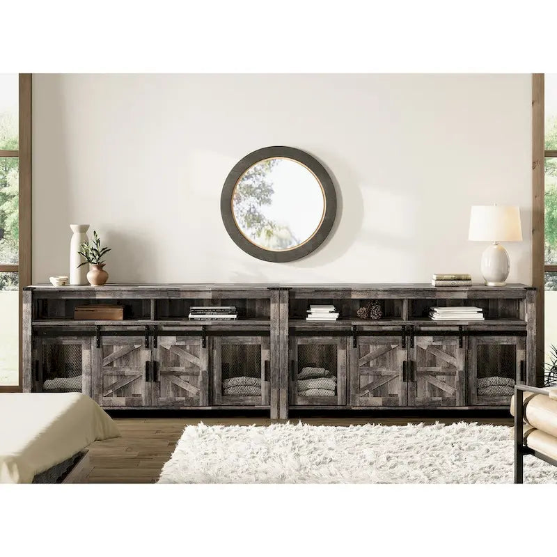 Farmhouse Barn Door TV Stand, Living Room Entertainment Center