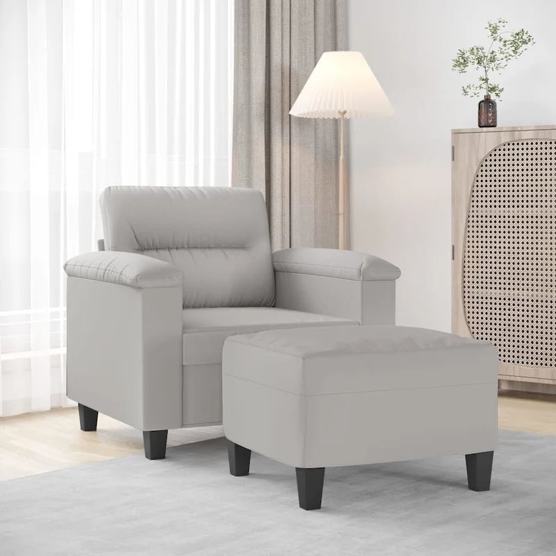 Gray Microfiber Accent Chair with Footstool