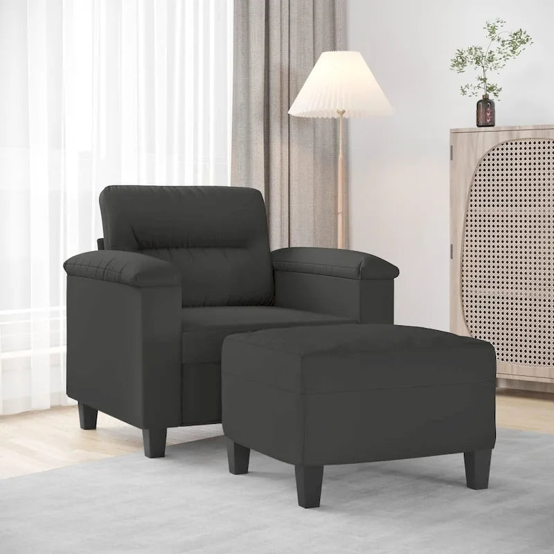 Gray Microfiber Accent Chair with Footstool