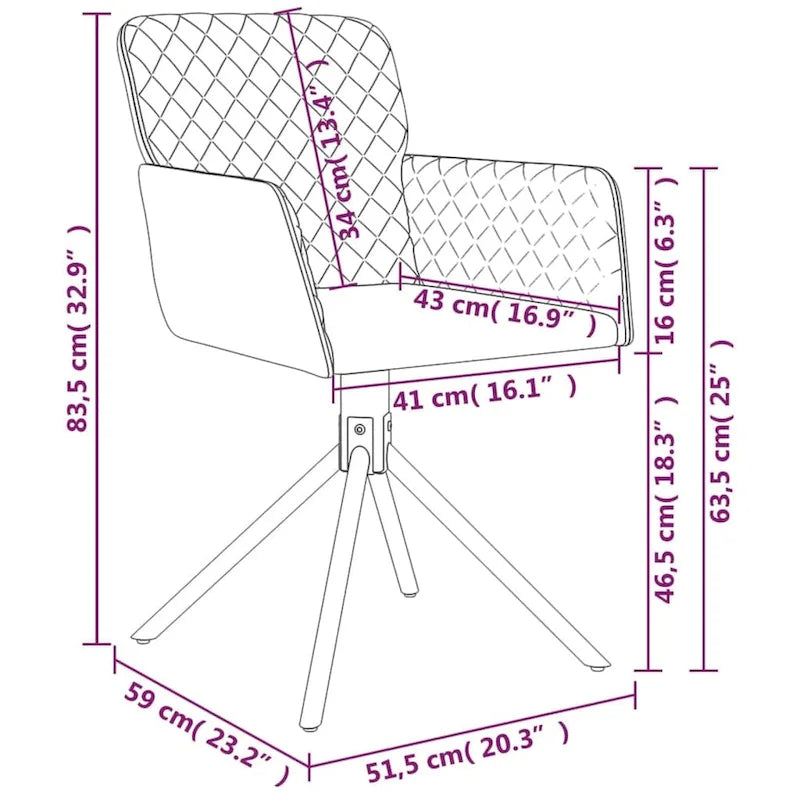 vidaXL Swivel Dining Chairs 2 Pcs Modern Accent Upholstered Side Chair Velvet - 20.3 x 23.2 x 32.9
