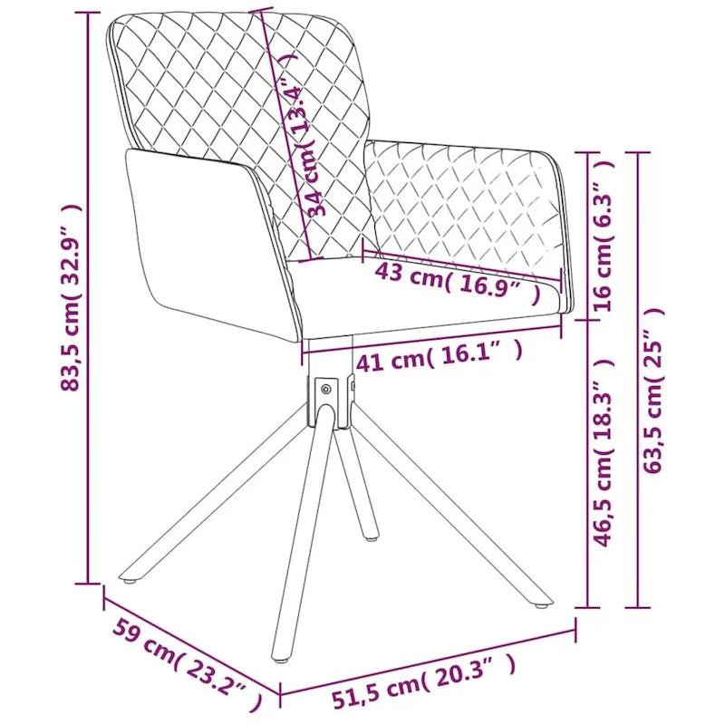 vidaXL Swivel Dining Chairs 2 Pcs Modern Accent Upholstered Side Chair Velvet - 20.3 x 23.2 x 32.9